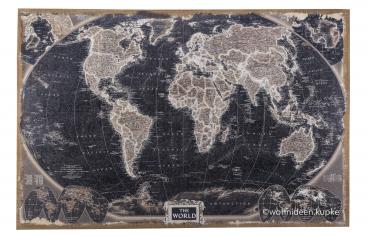 Hochwertiges Jutebild / Wandbild mit einer Weltkarte in Schwarz/Weiß